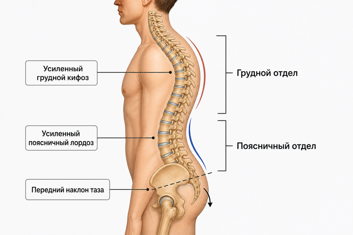 Анатомия кругло-вогнутой спины: усиленный грудной кифоз и поясничный лордоз