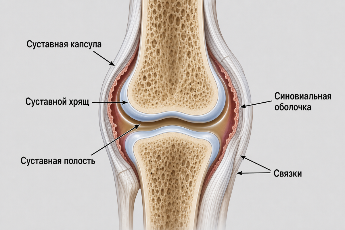 Анатомия синовиального сустава: суставная капсула, хрящ и синовиальная оболочка