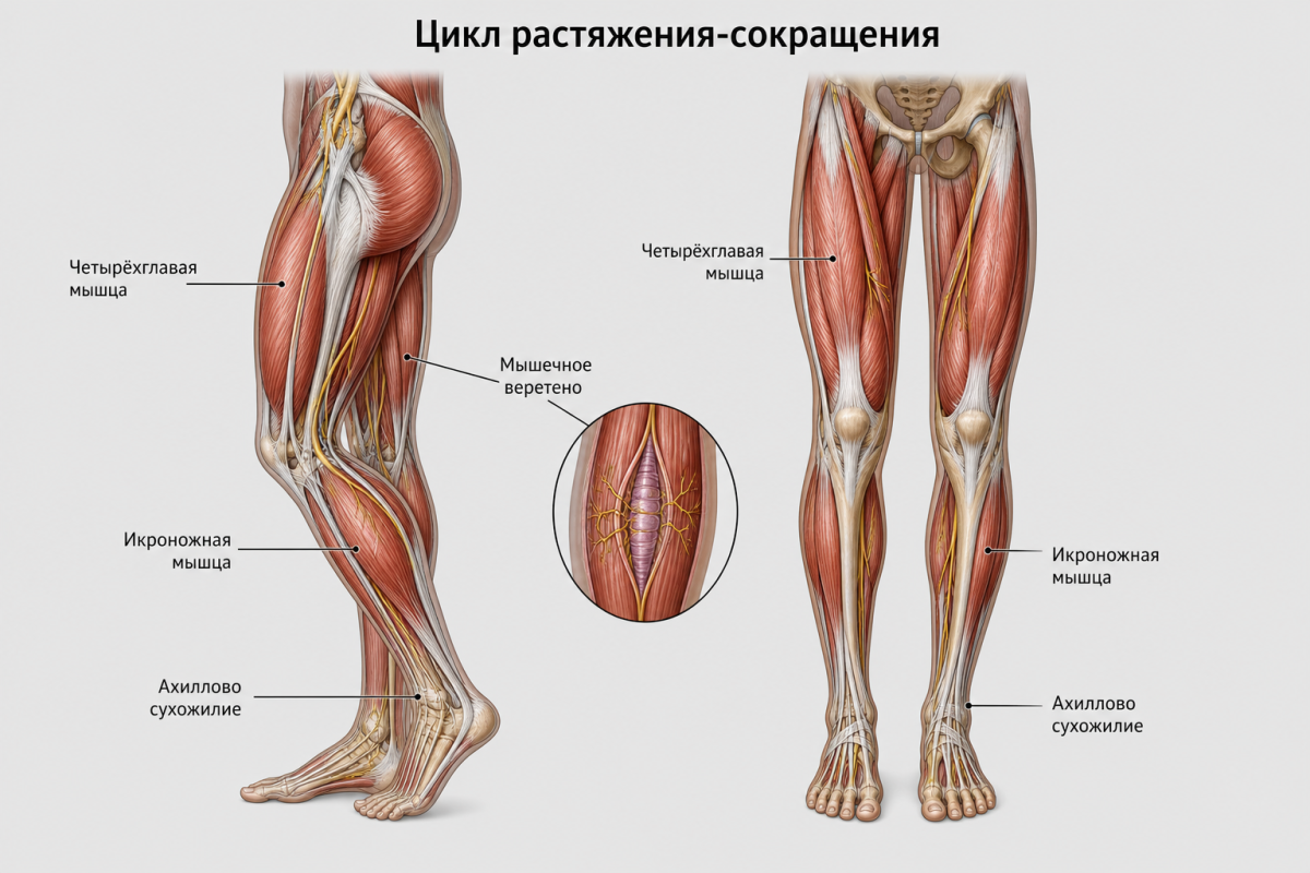 Анатомия нижней конечности и цикл растяжения-сокращения мышц при плиометрике