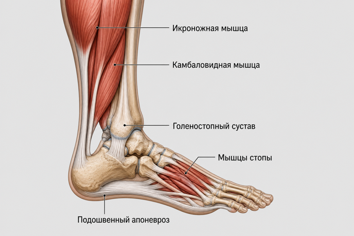 Анатомия голеностопного сустава и мышц стопы для профилактики падений
