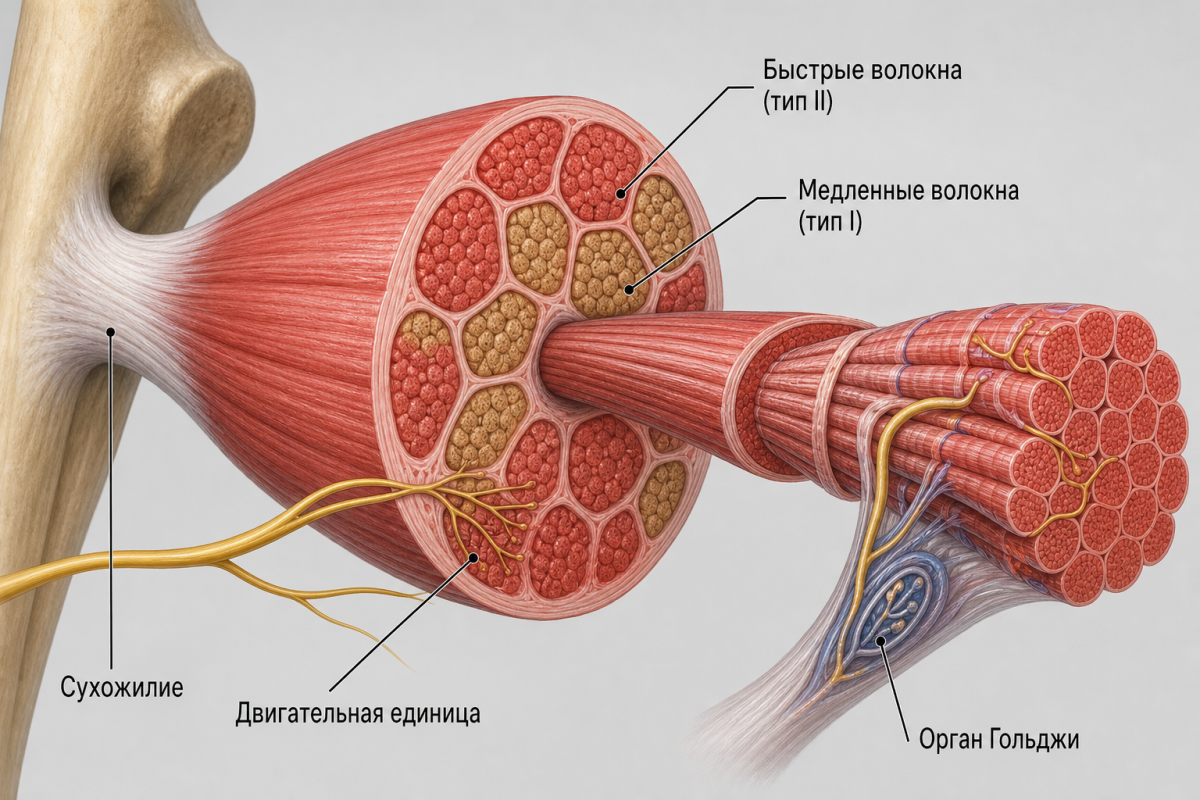 Анатомия мышечных волокон: типы волокон и двигательные единицы