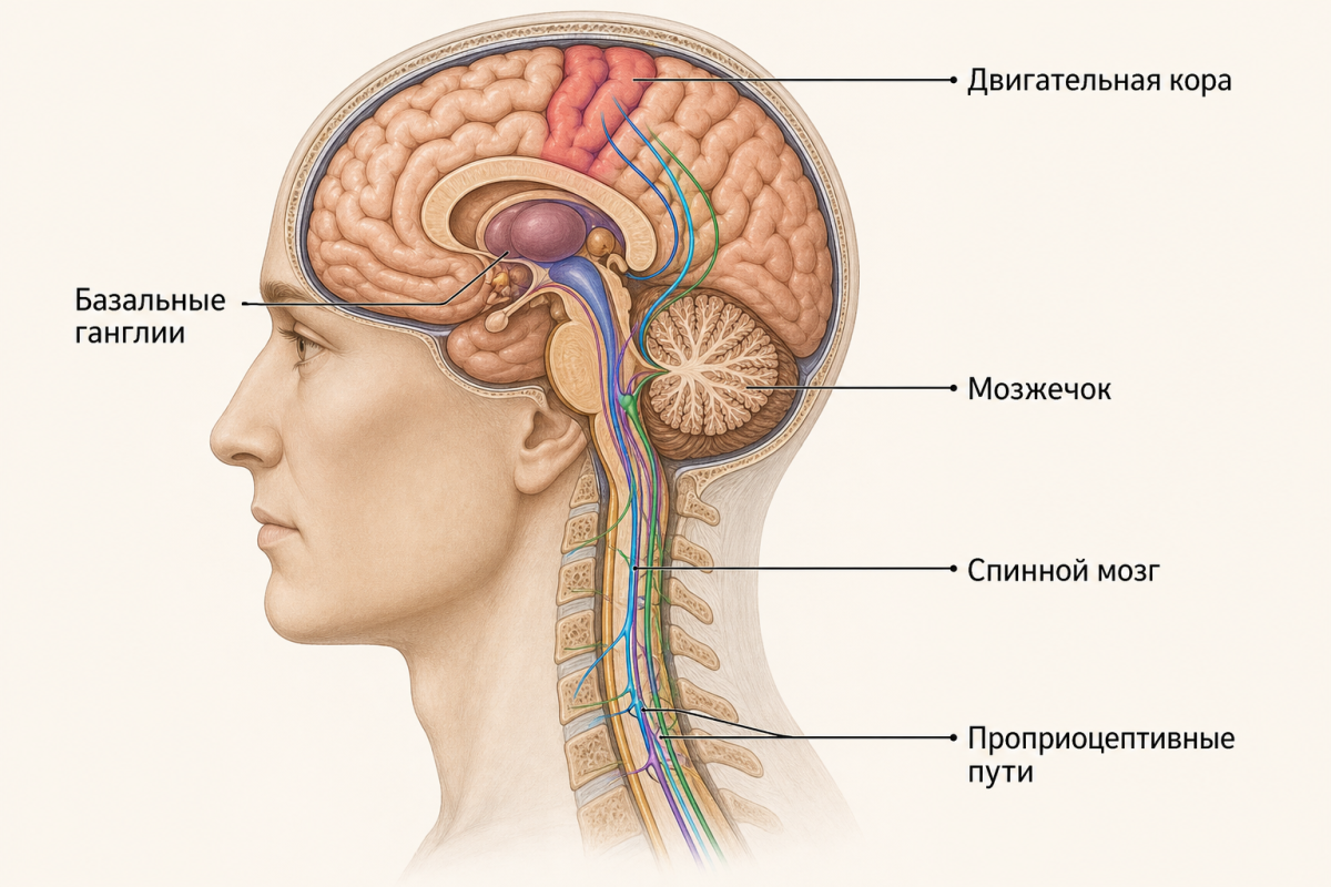 Анатомическая схема нервных структур, обеспечивающих ритмическую координацию движений