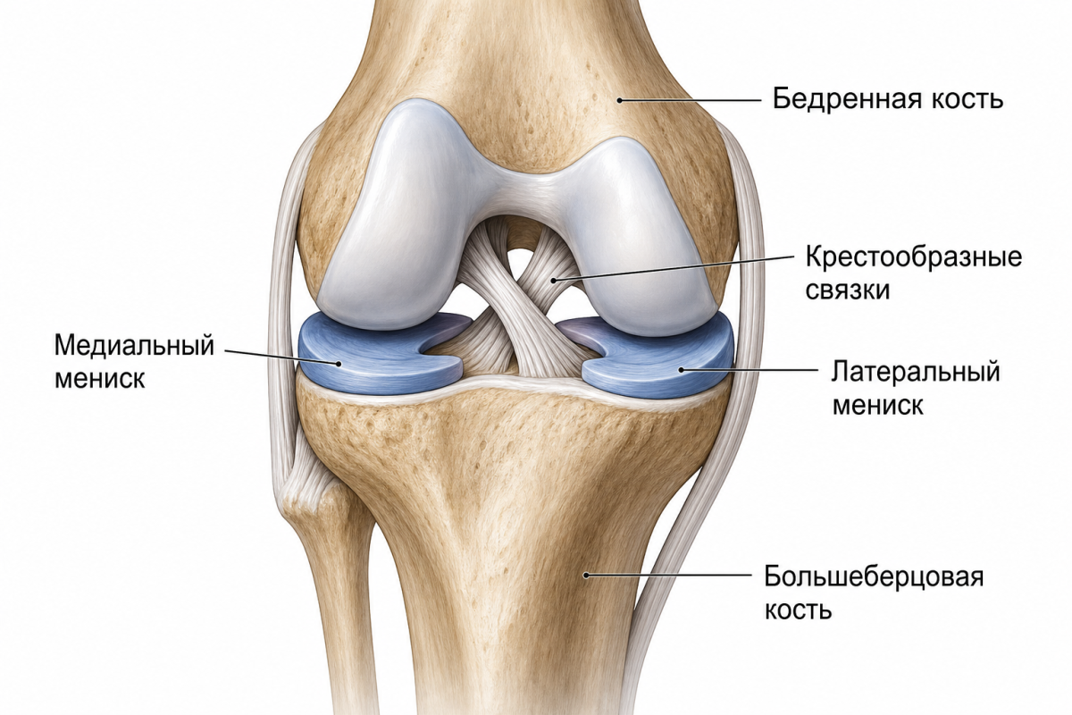 Анатомия коленного сустава: медиальный и латеральный мениск, связки колена